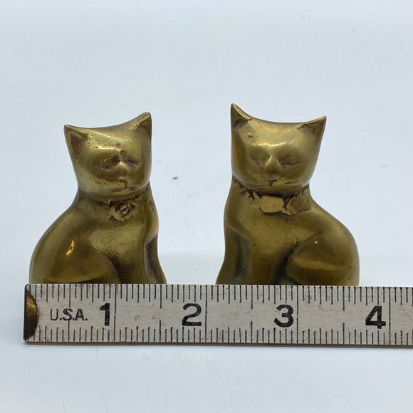 Vtg Solid Brass Pair Cat Figurines Handmade Paper Weight Korea 2.5" **NOTE** - Picture 7 of 9